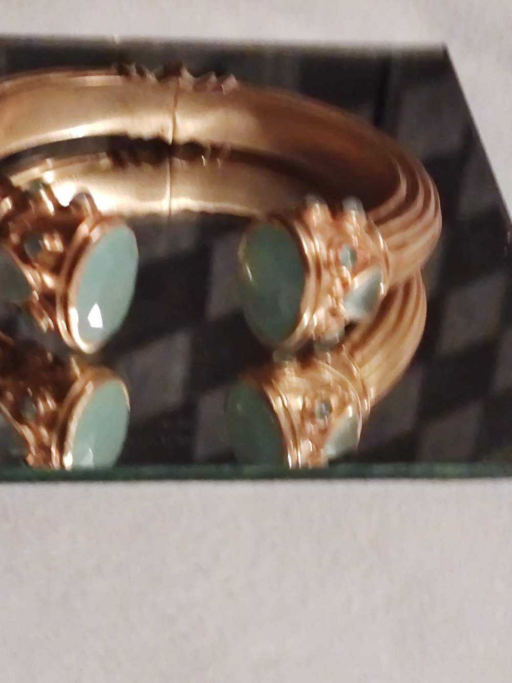 Christmas In July Julie Vos Gold Cuff Bracelet with Aqua Green Gem Accents - Picture 3 of 4